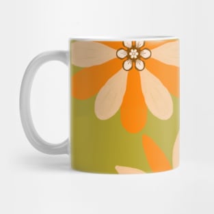 Orange Abstract Flowers on Green Mug